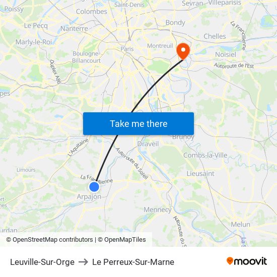 Leuville-Sur-Orge to Le Perreux-Sur-Marne map