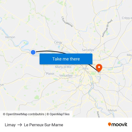Limay to Le Perreux-Sur-Marne map