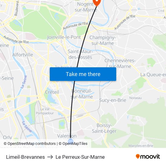 Limeil-Brevannes to Le Perreux-Sur-Marne map