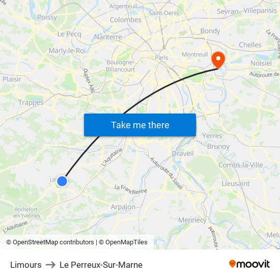 Limours to Le Perreux-Sur-Marne map