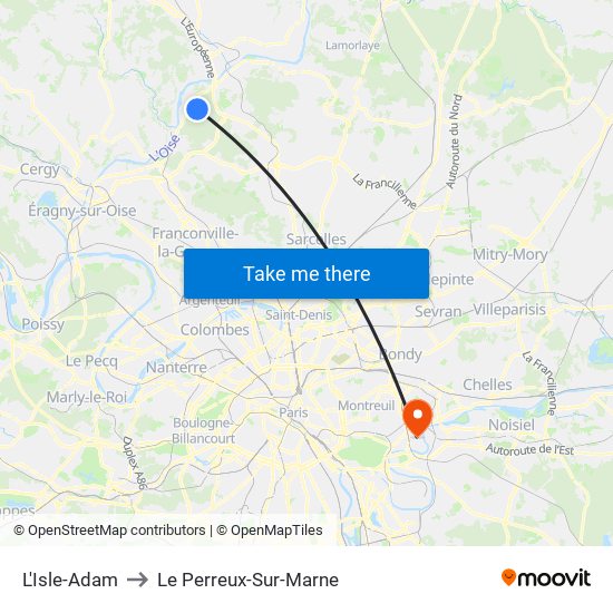 L'Isle-Adam to Le Perreux-Sur-Marne map