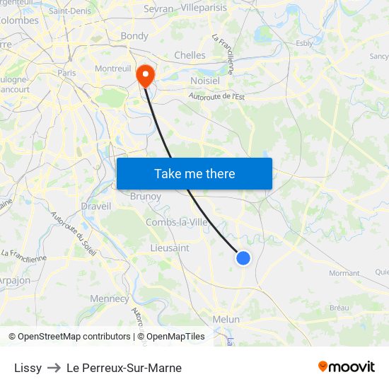 Lissy to Le Perreux-Sur-Marne map