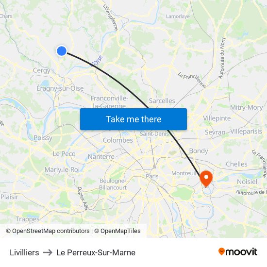 Livilliers to Le Perreux-Sur-Marne map