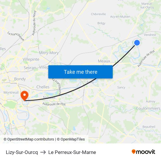 Lizy-Sur-Ourcq to Le Perreux-Sur-Marne map