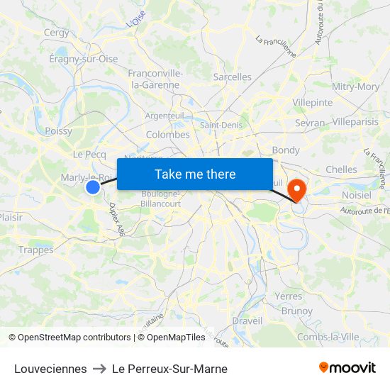 Louveciennes to Le Perreux-Sur-Marne map