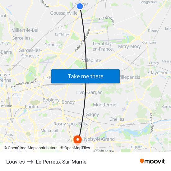 Louvres to Le Perreux-Sur-Marne map