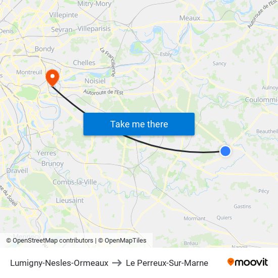 Lumigny-Nesles-Ormeaux to Le Perreux-Sur-Marne map