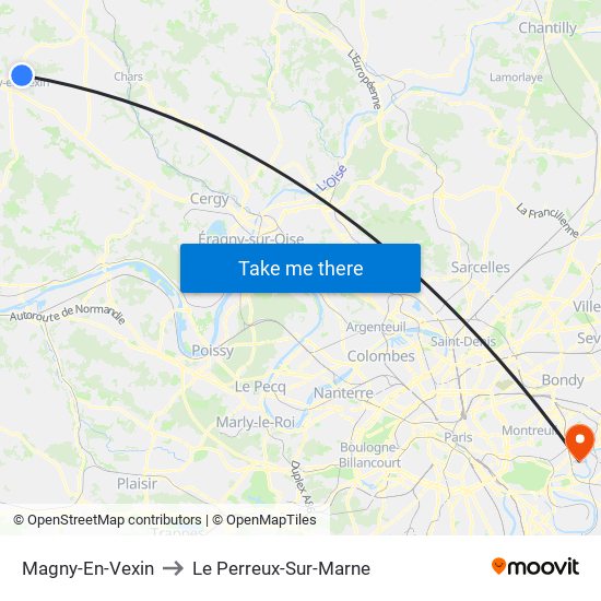 Magny-En-Vexin to Le Perreux-Sur-Marne map