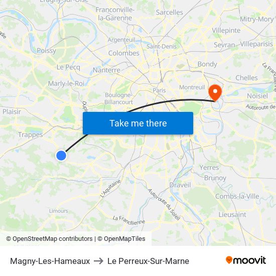 Magny-Les-Hameaux to Le Perreux-Sur-Marne map