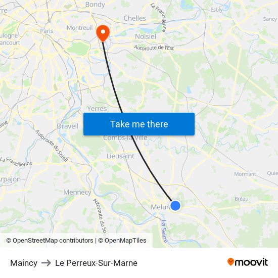 Maincy to Le Perreux-Sur-Marne map