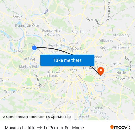 Maisons-Laffitte to Le Perreux-Sur-Marne map