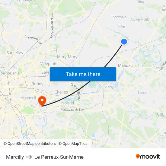 Marcilly to Le Perreux-Sur-Marne map