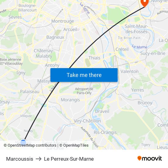 Marcoussis to Le Perreux-Sur-Marne map