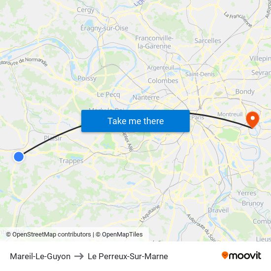 Mareil-Le-Guyon to Le Perreux-Sur-Marne map