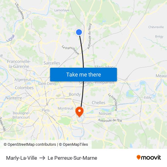 Marly-La-Ville to Le Perreux-Sur-Marne map