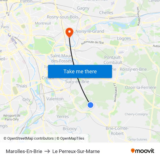 Marolles-En-Brie to Le Perreux-Sur-Marne map