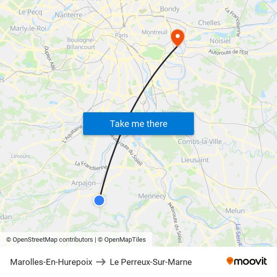 Marolles-En-Hurepoix to Le Perreux-Sur-Marne map