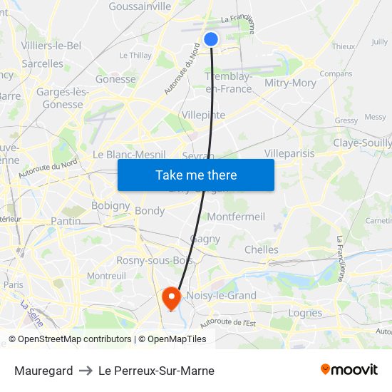 Mauregard to Le Perreux-Sur-Marne map