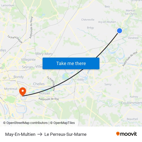 May-En-Multien to Le Perreux-Sur-Marne map