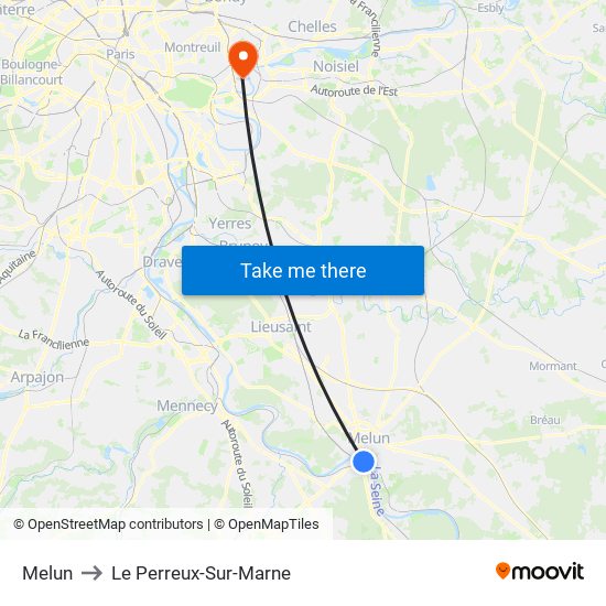 Melun to Le Perreux-Sur-Marne map
