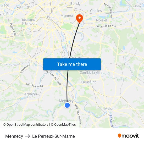 Mennecy to Le Perreux-Sur-Marne map