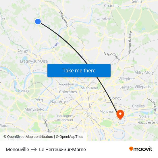 Menouville to Le Perreux-Sur-Marne map