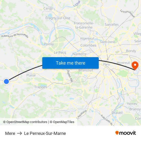 Mere to Le Perreux-Sur-Marne map