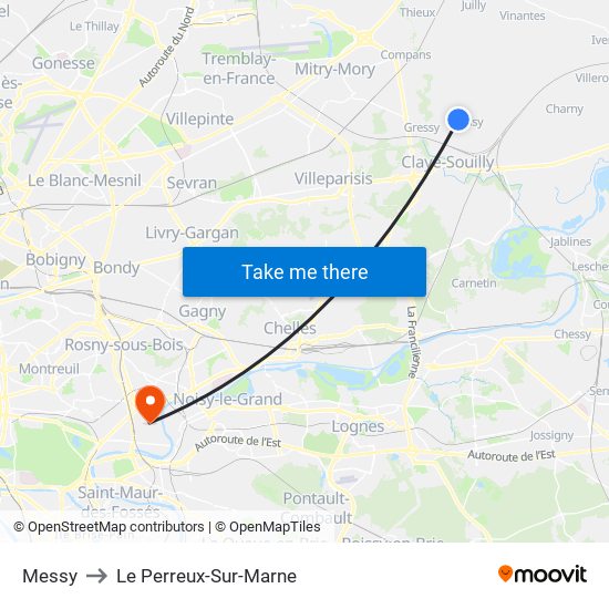 Messy to Le Perreux-Sur-Marne map