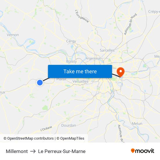 Millemont to Le Perreux-Sur-Marne map