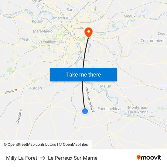 Milly-La-Foret to Le Perreux-Sur-Marne map