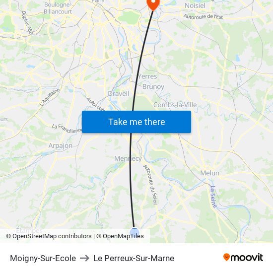 Moigny-Sur-Ecole to Le Perreux-Sur-Marne map