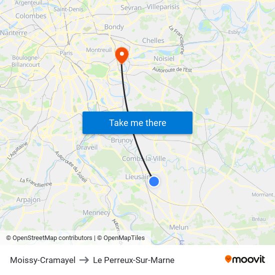 Moissy-Cramayel to Le Perreux-Sur-Marne map