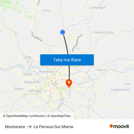 Montataire to Le Perreux-Sur-Marne map