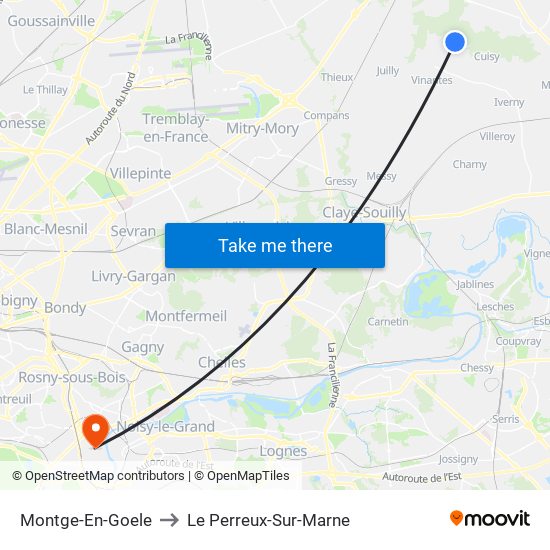 Montge-En-Goele to Le Perreux-Sur-Marne map