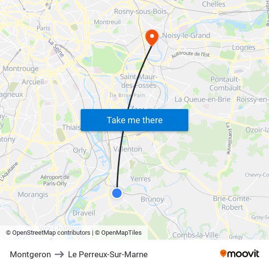 Montgeron to Le Perreux-Sur-Marne map