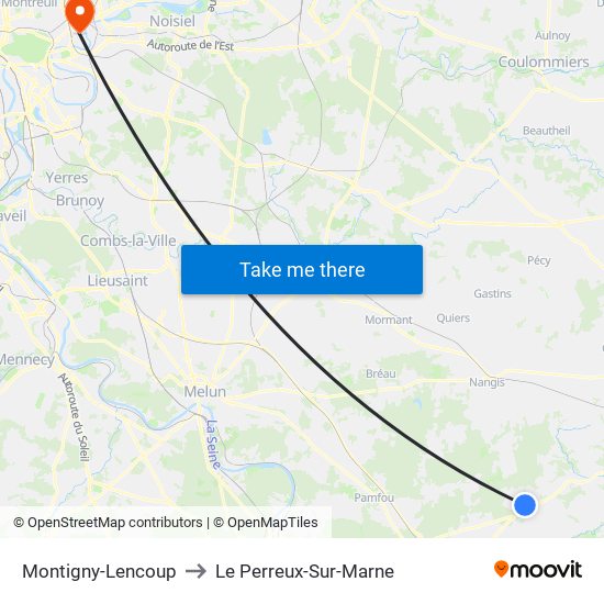 Montigny-Lencoup to Le Perreux-Sur-Marne map