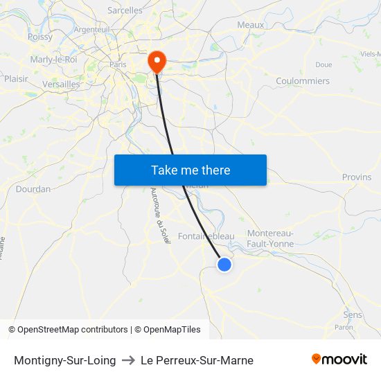 Montigny-Sur-Loing to Le Perreux-Sur-Marne map