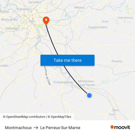 Montmachoux to Le Perreux-Sur-Marne map