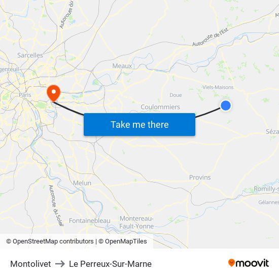 Montolivet to Le Perreux-Sur-Marne map