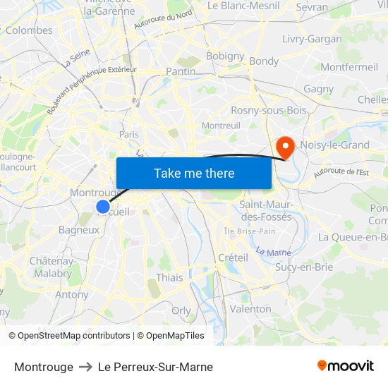 Montrouge to Le Perreux-Sur-Marne map