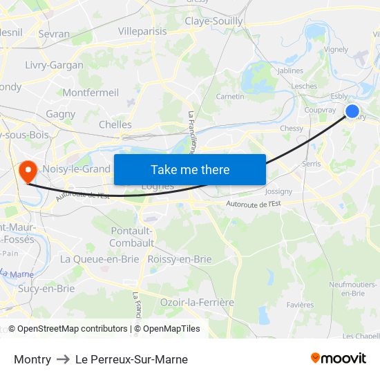 Montry to Le Perreux-Sur-Marne map