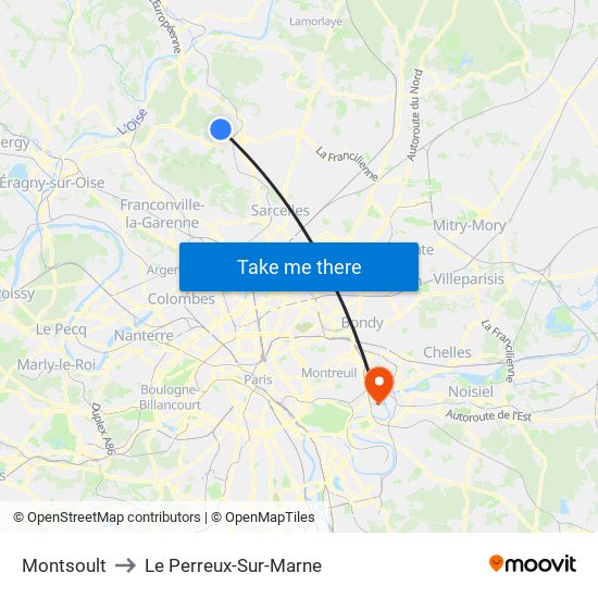 Montsoult to Le Perreux-Sur-Marne map