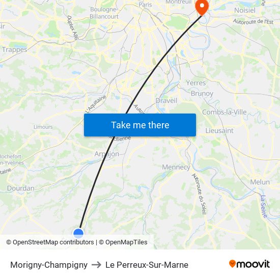 Morigny-Champigny to Le Perreux-Sur-Marne map
