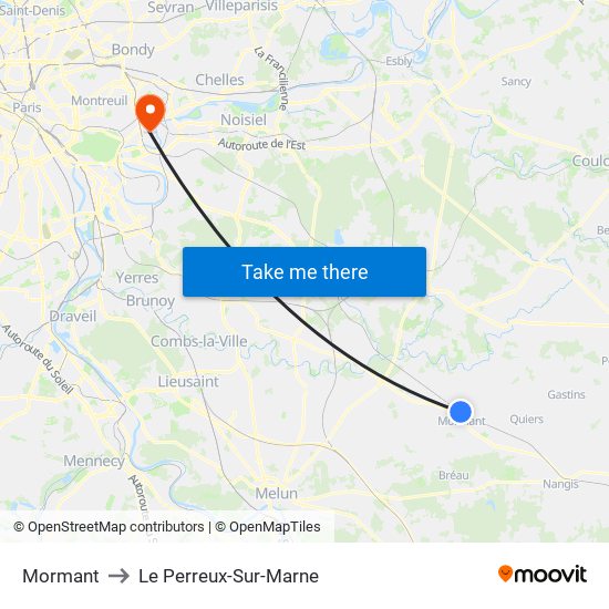 Mormant to Le Perreux-Sur-Marne map