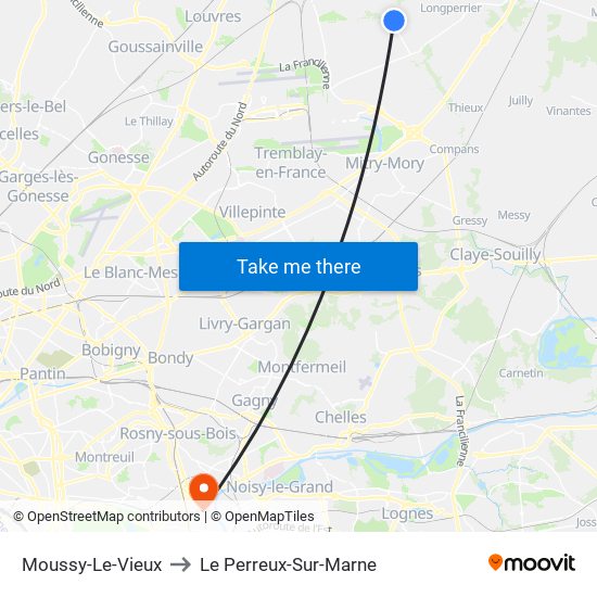 Moussy-Le-Vieux to Le Perreux-Sur-Marne map