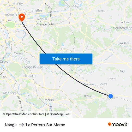 Nangis to Le Perreux-Sur-Marne map