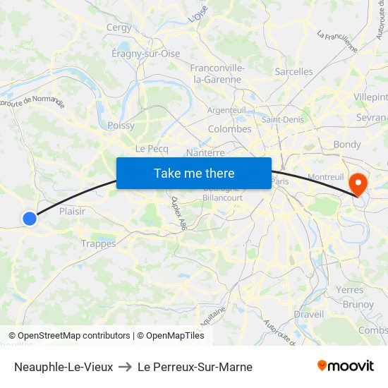 Neauphle-Le-Vieux to Le Perreux-Sur-Marne map
