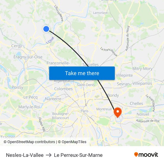 Nesles-La-Vallee to Le Perreux-Sur-Marne map
