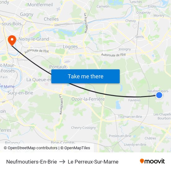 Neufmoutiers-En-Brie to Le Perreux-Sur-Marne map