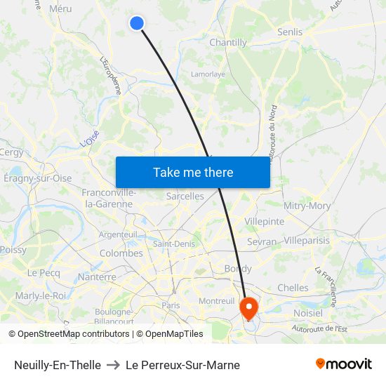 Neuilly-En-Thelle to Le Perreux-Sur-Marne map